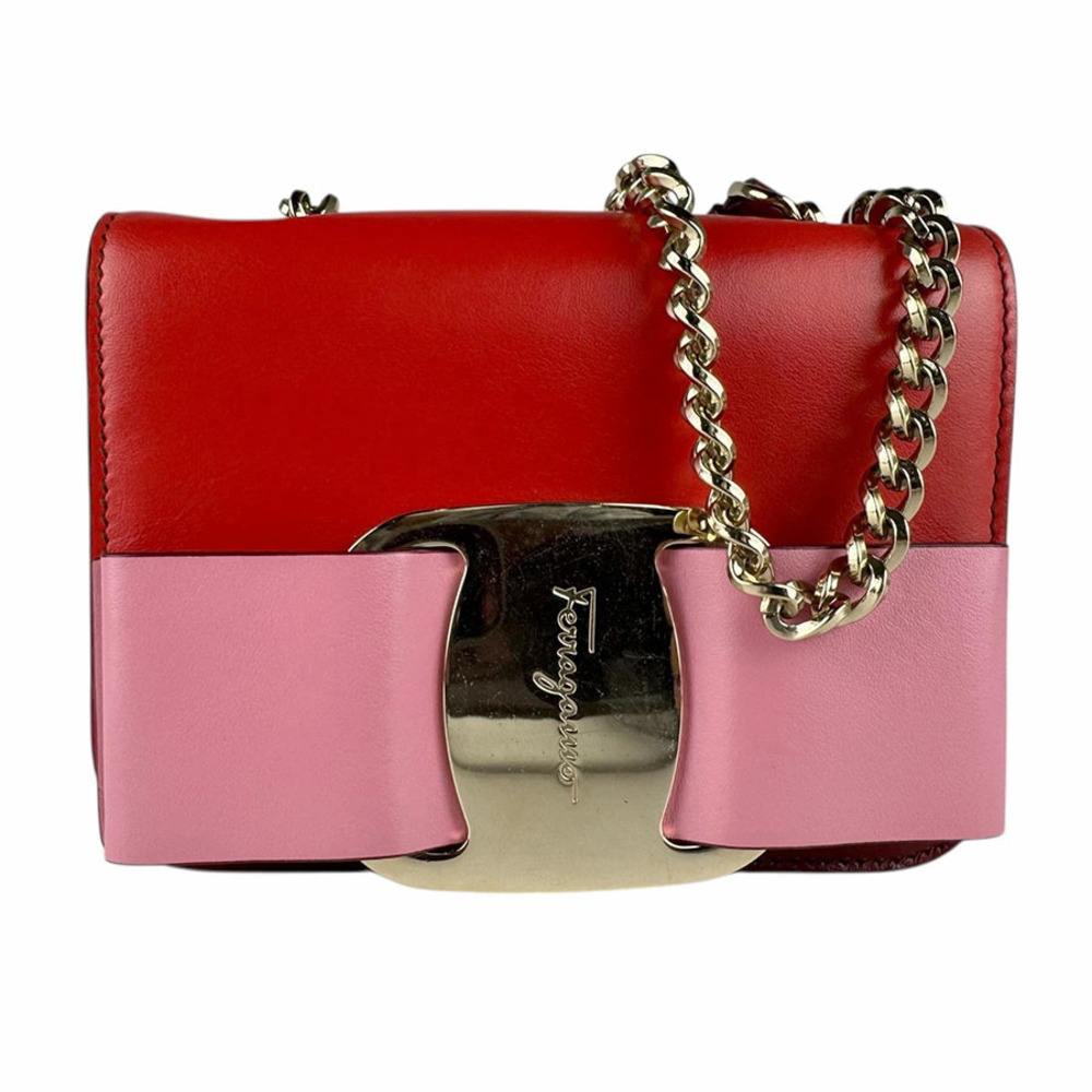 Salvatore Ferragamo shoulder bag Vara rion leather red pink